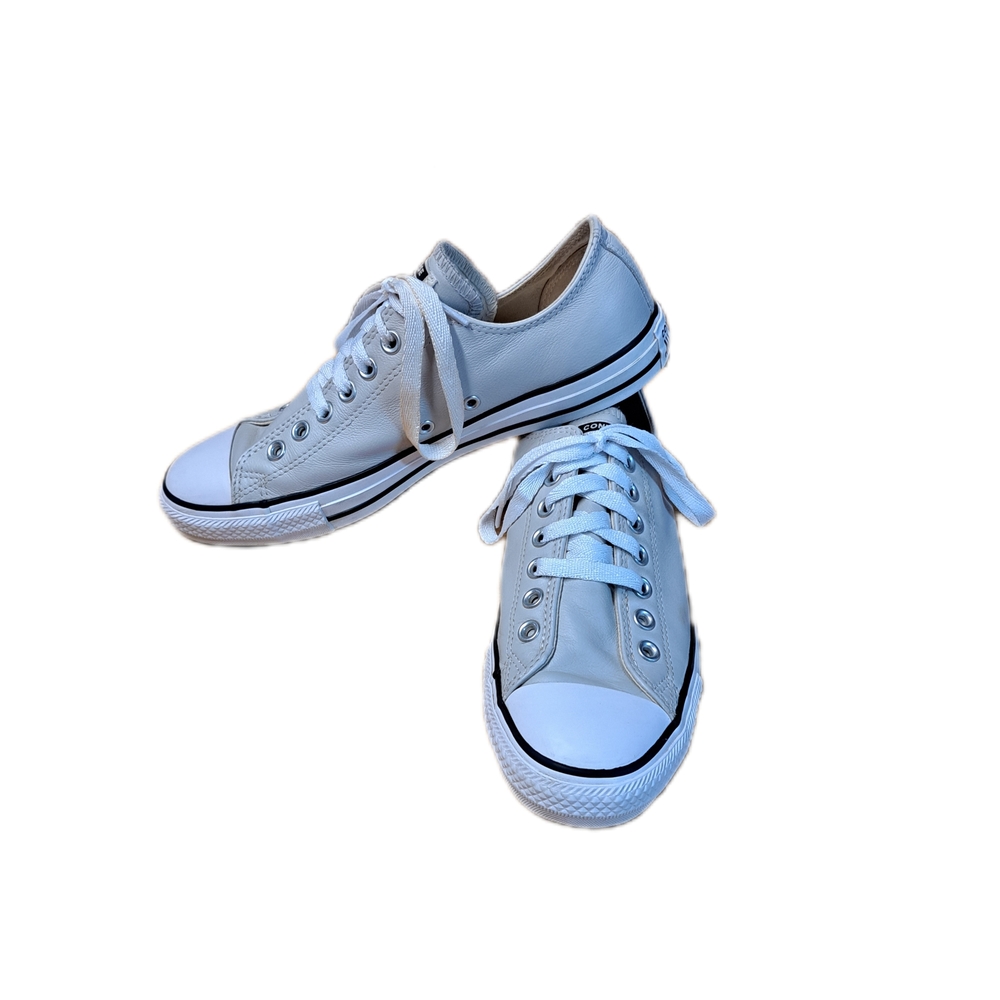 🔥Converse Chuck Taylor Light Grey Leather Low Top Sneakers Men's 8. Pre-owned